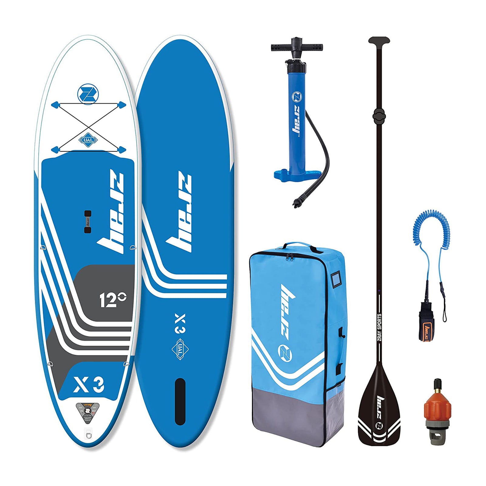 Zray 12' X-Rider Epic X3 Inflatable SUP All Around Paddle Board Kit, Blue/White - VMInnovations