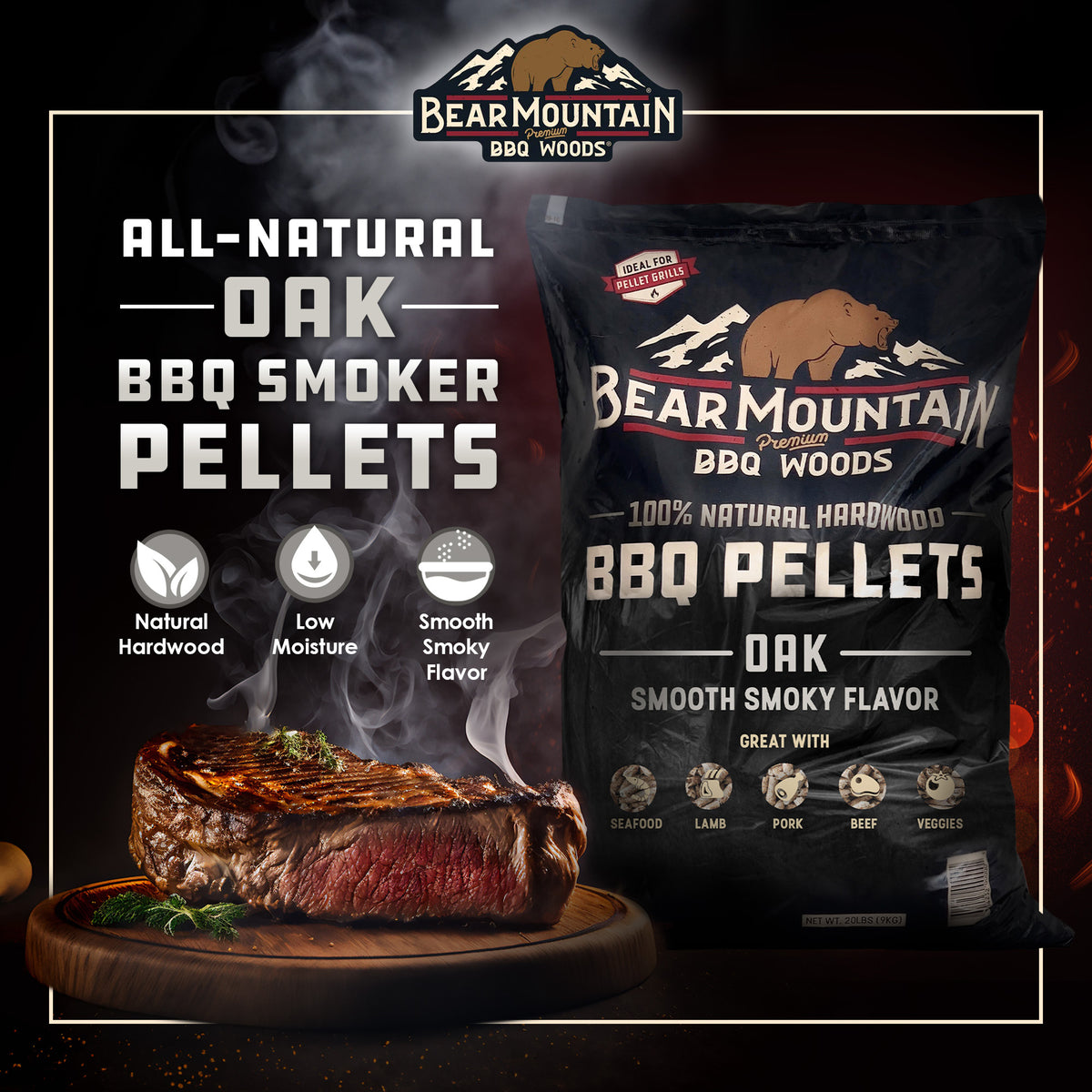 Premium All Natural Oak Hardwood Smoker Pellets, 40 Pounds (Open Box)