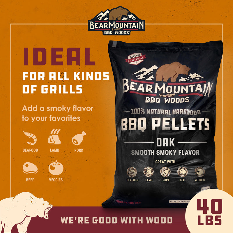 Bear Mountain BBQ Premium All Natural Oak Hardwood Smoker Pellets, 40 Pounds - VMInnovations