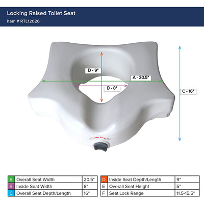 Drive Medical Universal Raised Locking Home Plastic Armless Toilet Seat, White