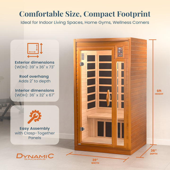 Dynamic Saunas Barcelona 1-2 Person Hemlock Wood Home Infrared Sauna (Open Box) - VMInnovations