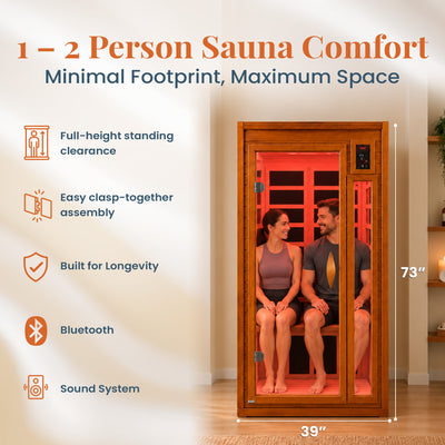Dynamic Saunas Barcelona 1 to 2 Person Hemlock Wood Infrared Sauna For Home - VMInnovations