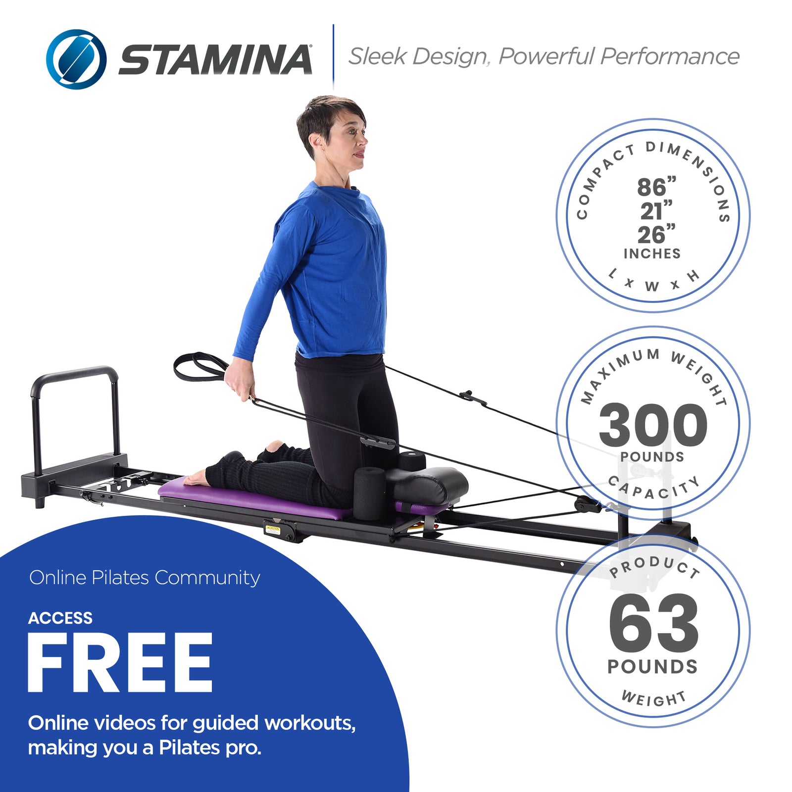 Stamina 55-4379 AeroPilates Reformer Plus Whole Body Resistance Workout System - VMInnovations