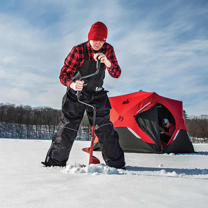 Eskimo HD06 6" Dual Flat Blade Ice Fishing Hand Auger with Blade Protector, Red