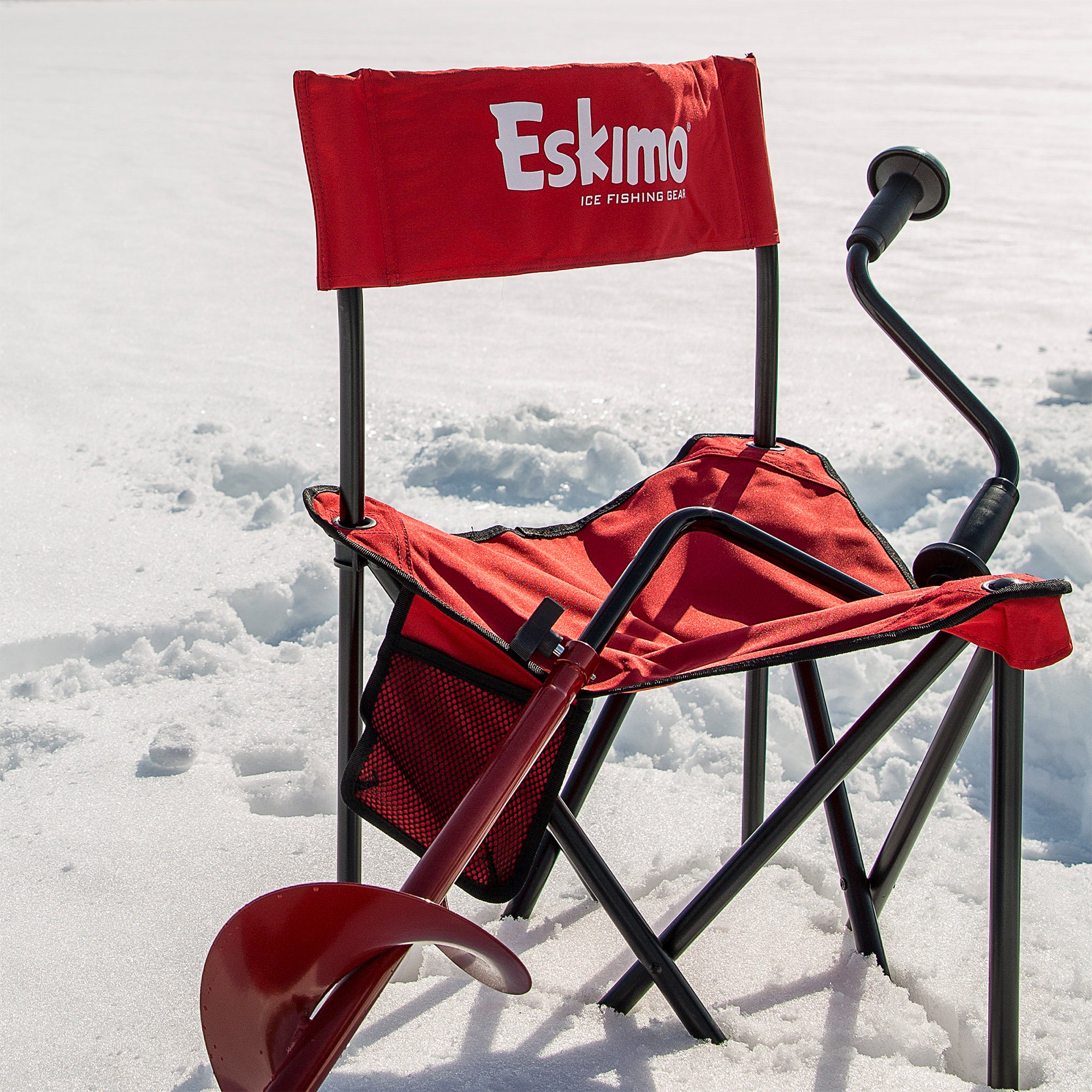 Eskimo Dual Flat Blade Ice Fishing Hand Auger with Blade Protector (Open Box) - VMInnovations
