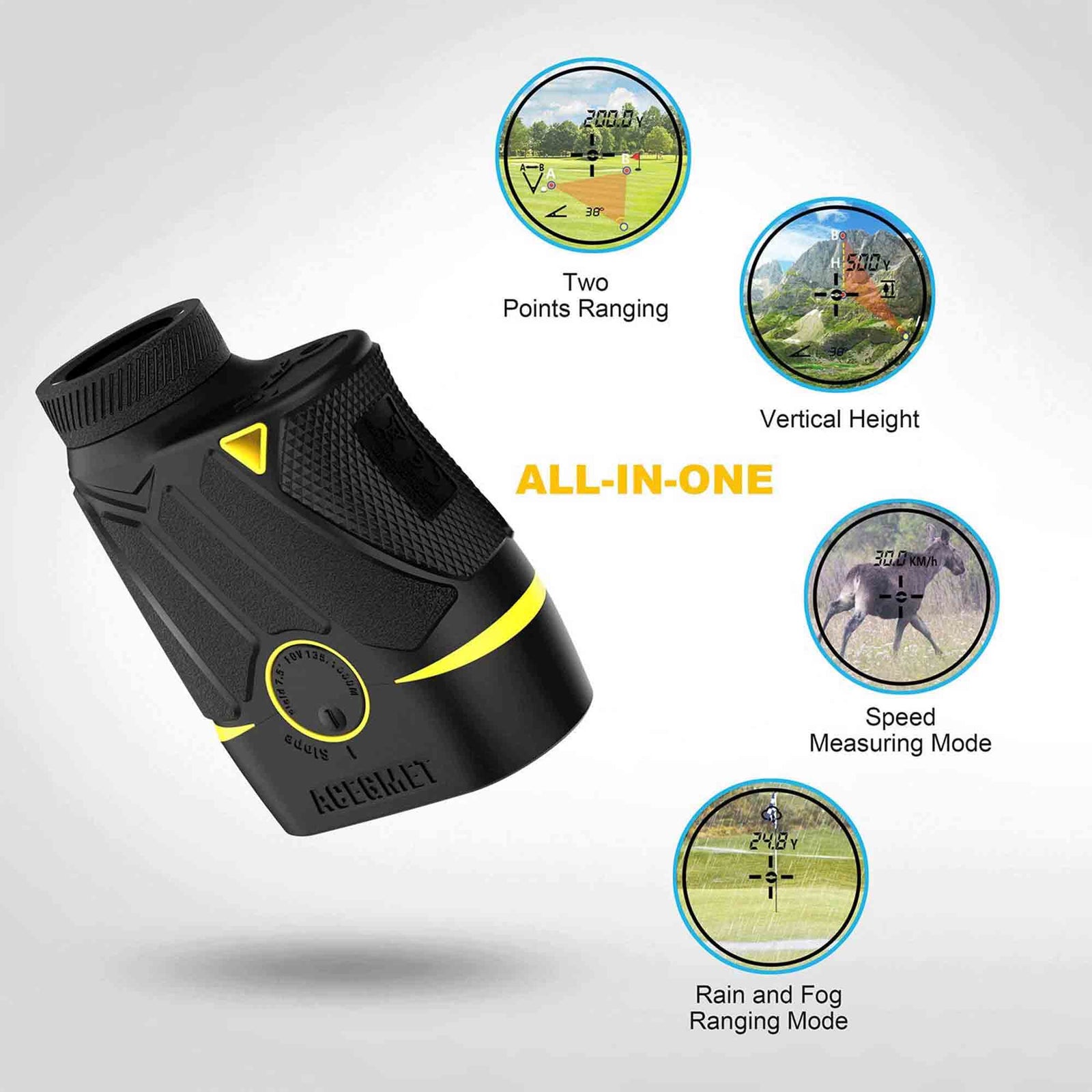 ACEGMET 1100 Yard 8 Mode Golf Laser Rangefinder with 6x Magnification, Black - VMInnovations