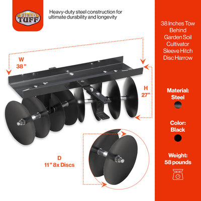 Field Tuff 39" Tow Behind Garden Soil Cultivator Sleeve Hitch Disc Harrow (Used) - VMInnovations