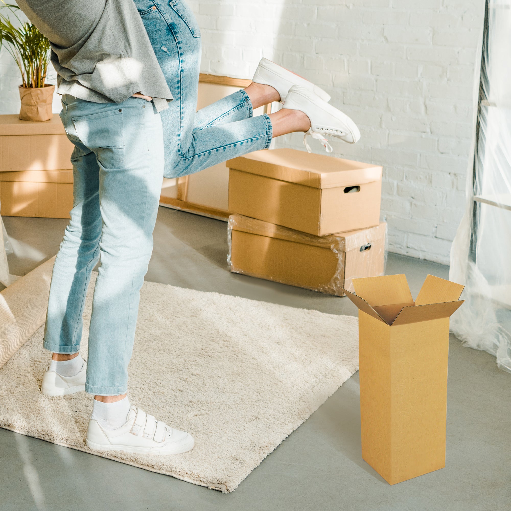 EcoSwift 4 x 4 x 18 Inch Corrugated Cardboard Packing Boxes for Moving (50 Pack)