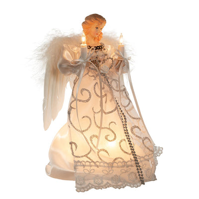 Kurt Adler UL2205 10.7 In Angel Clear Lighted Holiday Tree Topper, White/Silver - VMInnovations