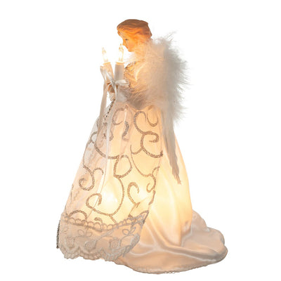 Kurt Adler UL2205 10.7 In Angel Clear Lighted Holiday Tree Topper, White/Silver - VMInnovations