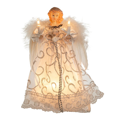 Kurt Adler UL2205 10.7 In Angel Clear Lighted Holiday Tree Topper, White/Silver - VMInnovations