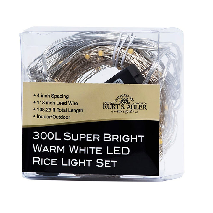 Kurt Adler Indoor Outdoor 300 LED Superbright Warm Rice Light Set (Open Box)