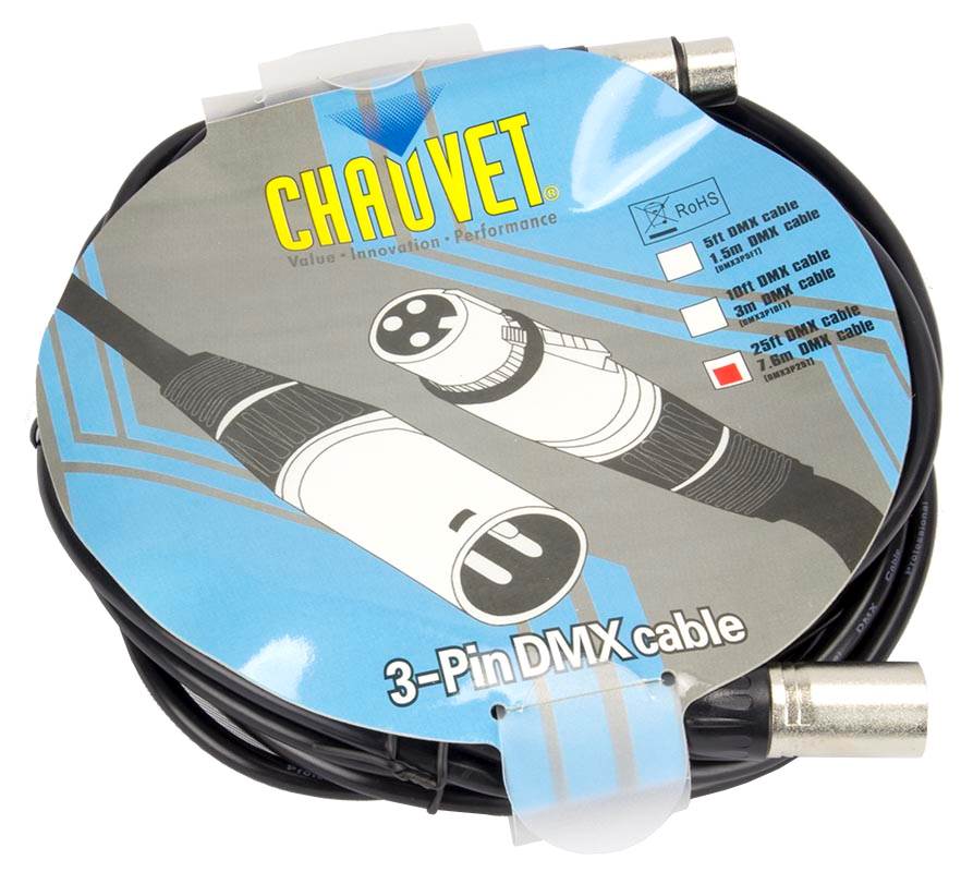 (32) CHAUVET 25 Foot Male to Female 3 Pin DMX Lighting Effect Cables | DMX3P25FT