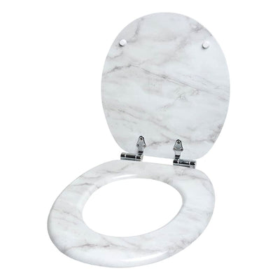 Sanilo 107 Round Soft Close Wood Toilet Seat w/ Strong Hinges, Marble (Open Box)