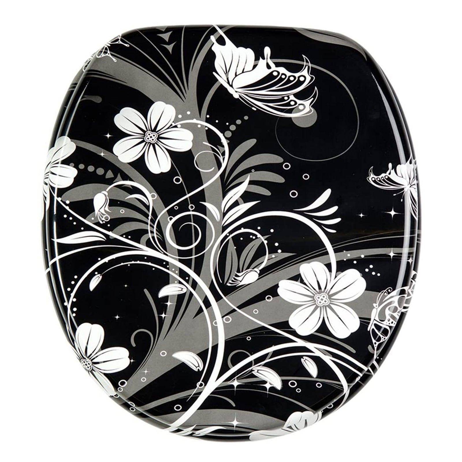 Sanilo 111 Round Soft Close Molded Wooden Toilet Seat, White Flower (Damaged) - VMInnovations