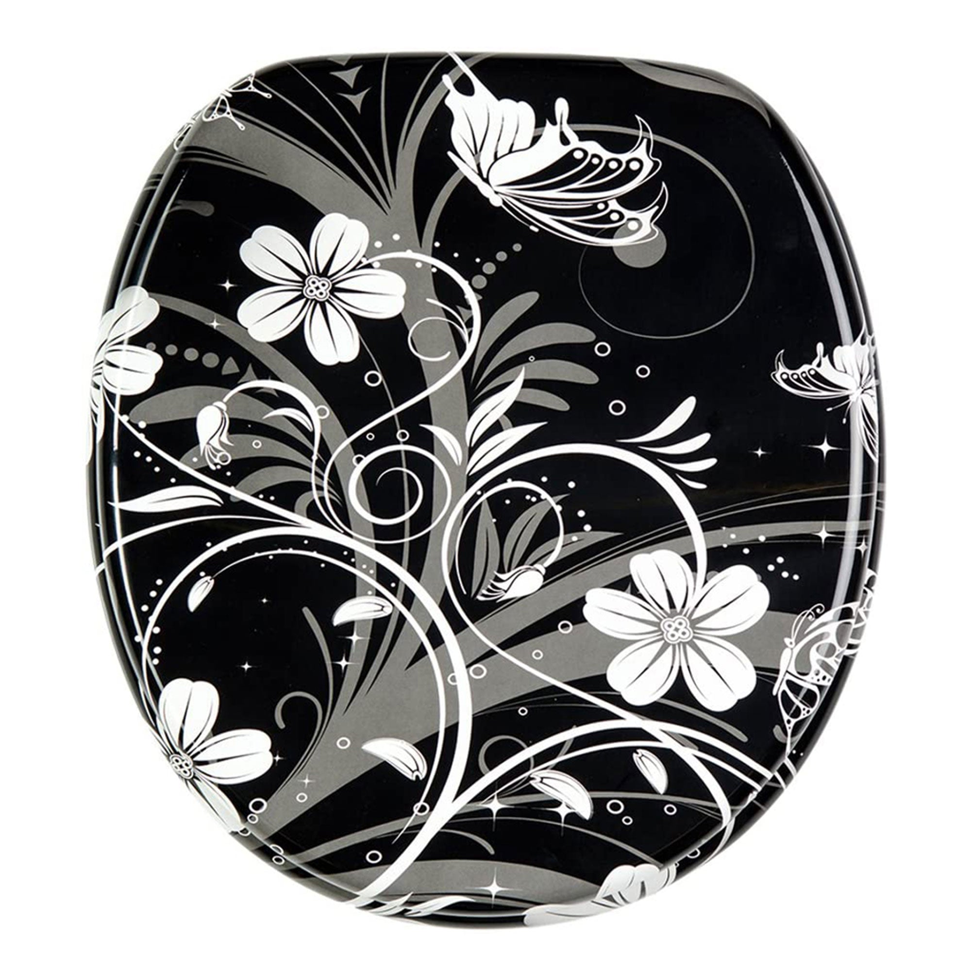 Sanilo 111 Round Soft Close Molded Wooden Toilet Seat, White Flower (Damaged) - VMInnovations