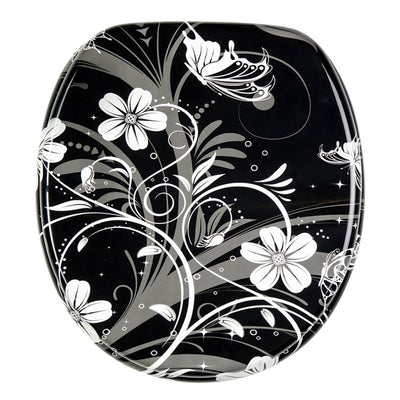 Sanilo 111 Round Soft Close Molded Wooden Toilet Seat, White Flower (Damaged) - VMInnovations