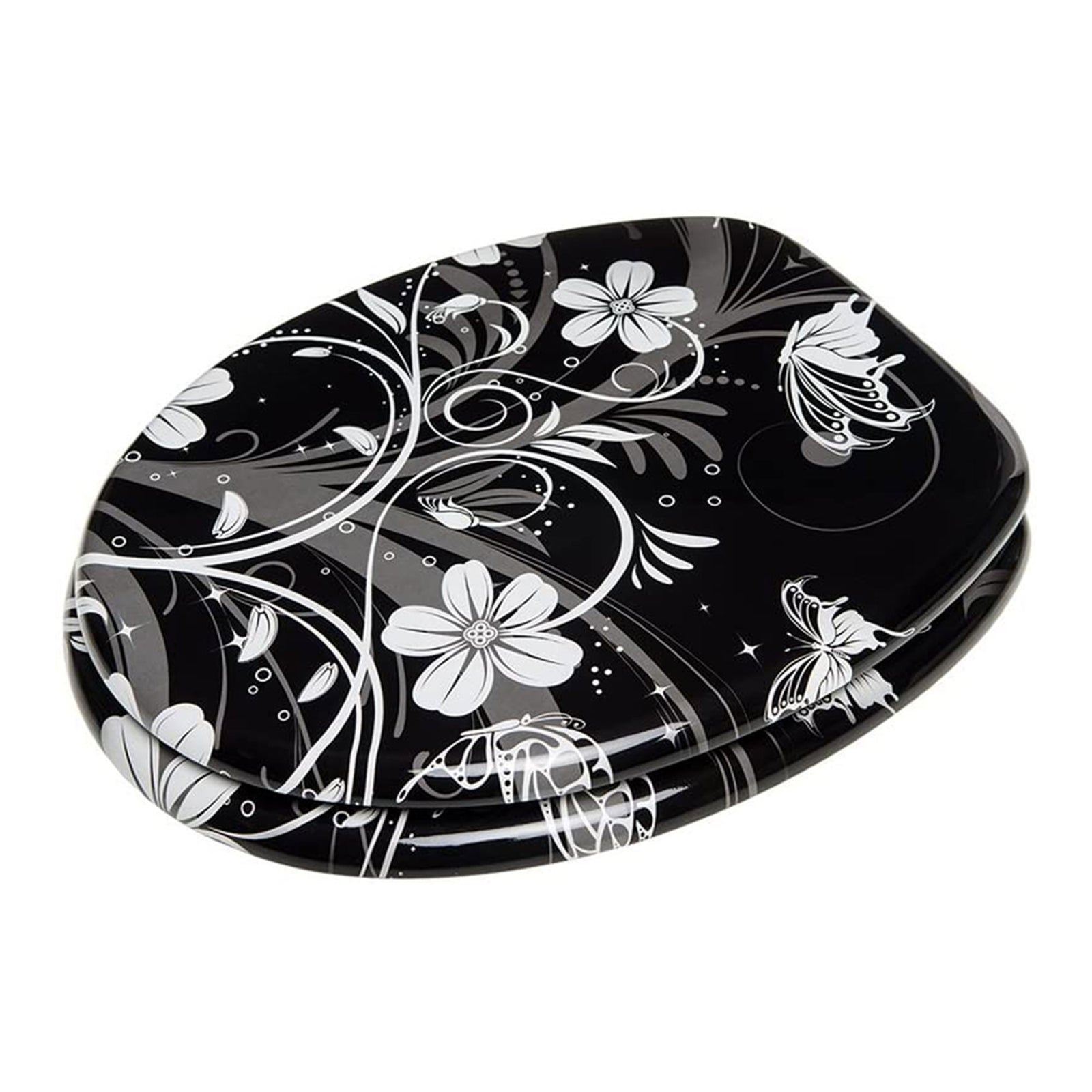 Sanilo 111 Round Soft Close Molded Wooden Toilet Seat, White Flower (Damaged) - VMInnovations