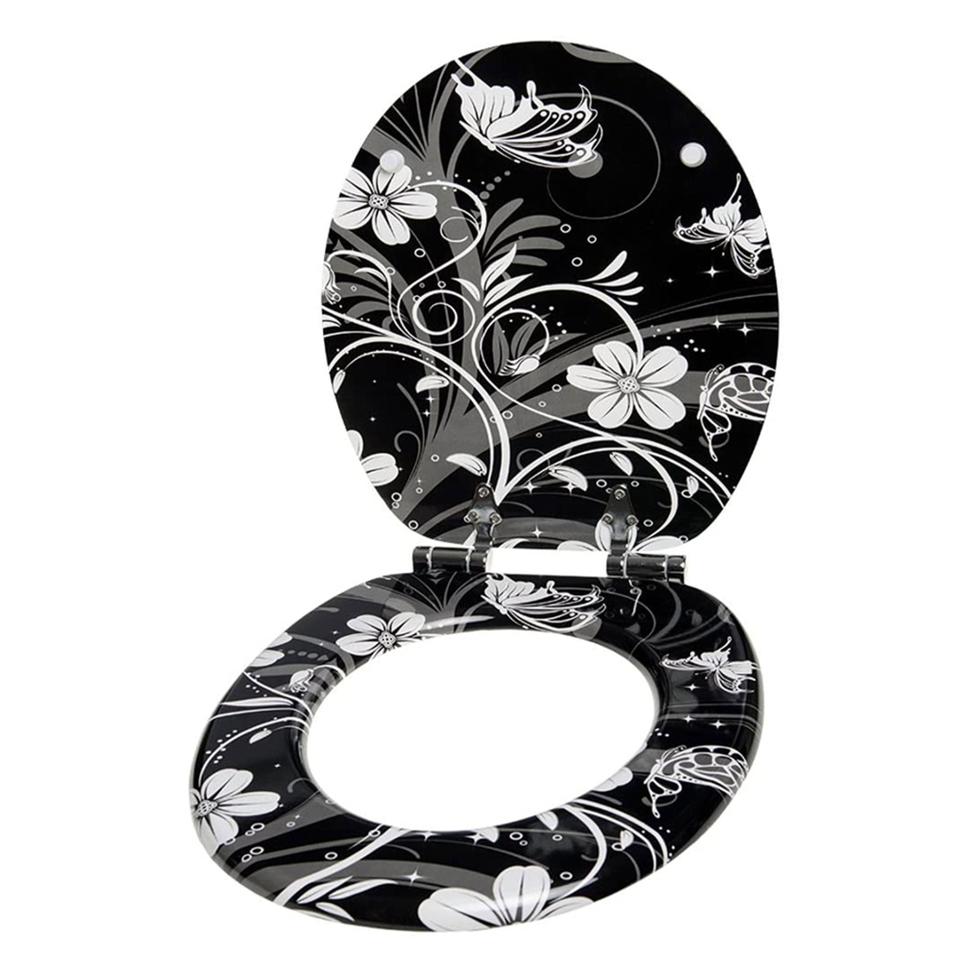 Sanilo 111 Round Soft Close Molded Wooden Toilet Seat, White Flower (Damaged) - VMInnovations