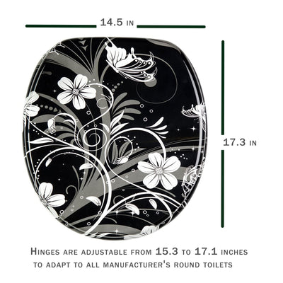 Sanilo 111 Round Soft Close Molded Wooden Toilet Seat, White Flower (Damaged) - VMInnovations