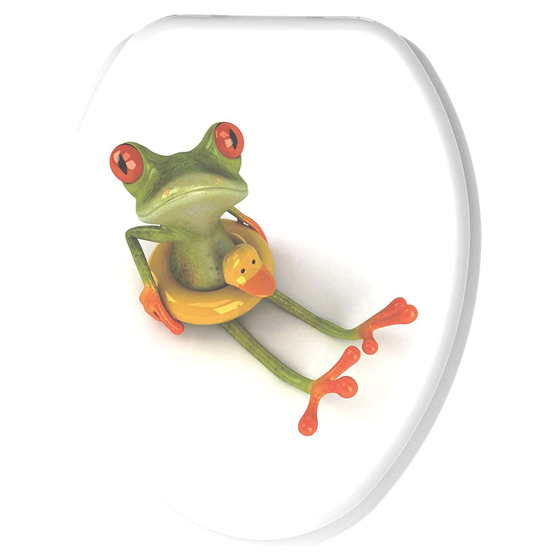Elongated Soft Close Lid Molded Wood Adjustable Toilet Seat, Froggy(Open Box)