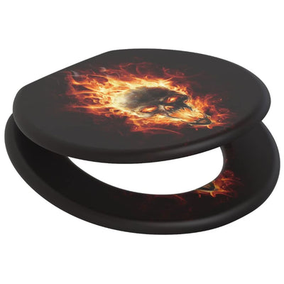 259 Round Soft Close Wooden Adjustable Toilet Seat, Skull in Flame (Open Box)