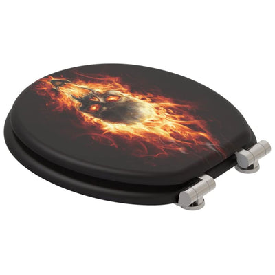 259 Round Soft Close Wooden Adjustable Toilet Seat, Skull in Flame (Open Box)