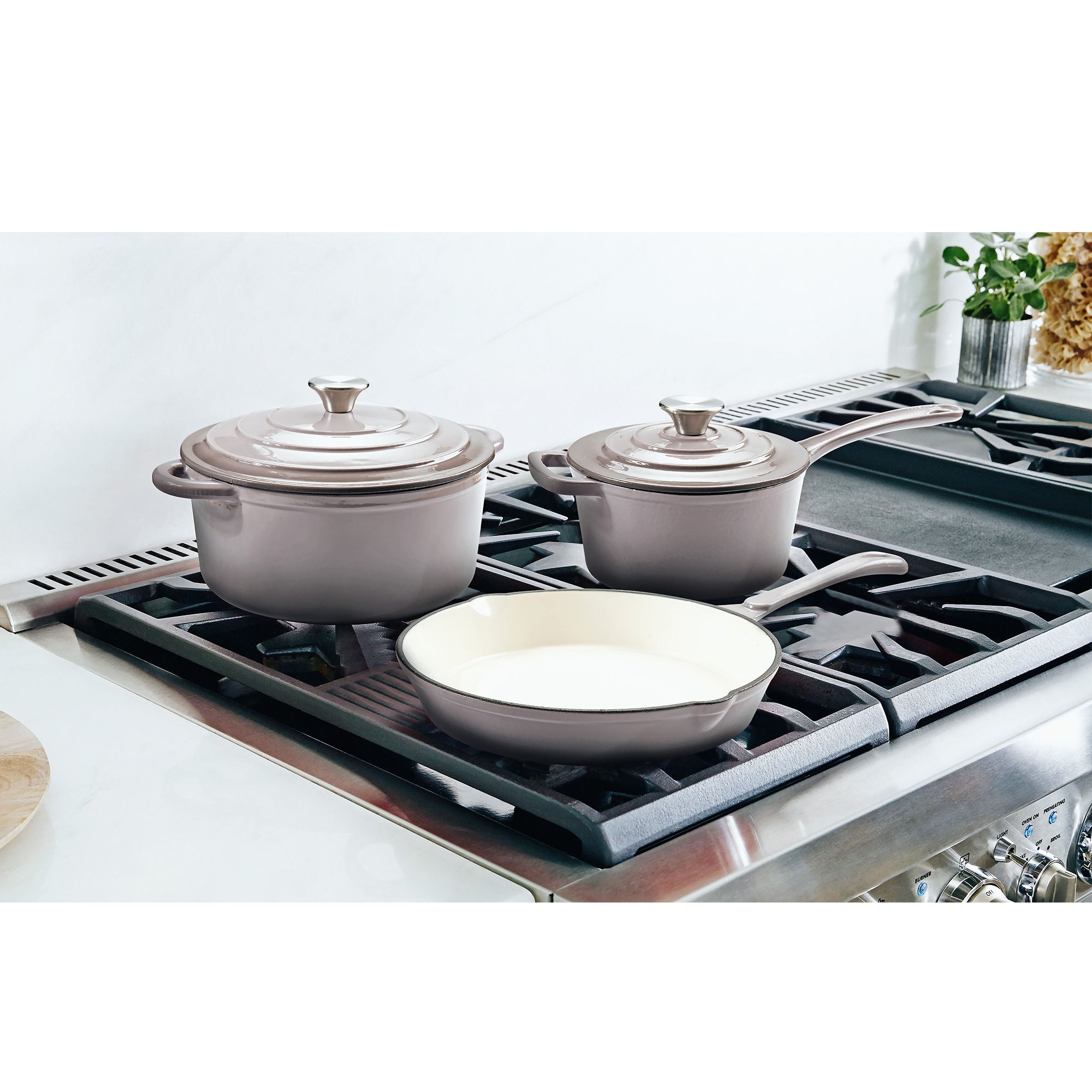 Hamilton Beach Enameled 5.5 Qt Dutch Oven Pot & 2 Qt Cast Iron Sauce Pan, Gray - VMInnovations
