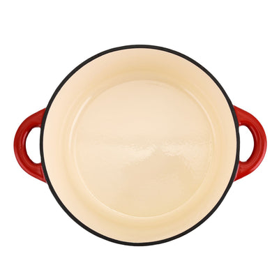 Hamilton Beach 5.5 Quart Enameled Cast Iron Covered Round Dutch Oven Pot, Red