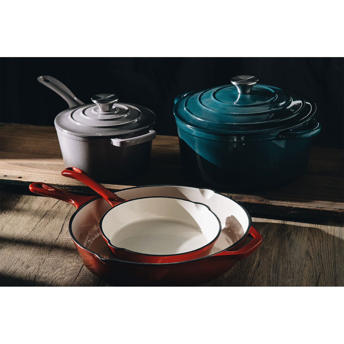 Hamilton Beach 10 Inch Non Stick Dishwasher Safe Cast Iron Frying Pan, Red