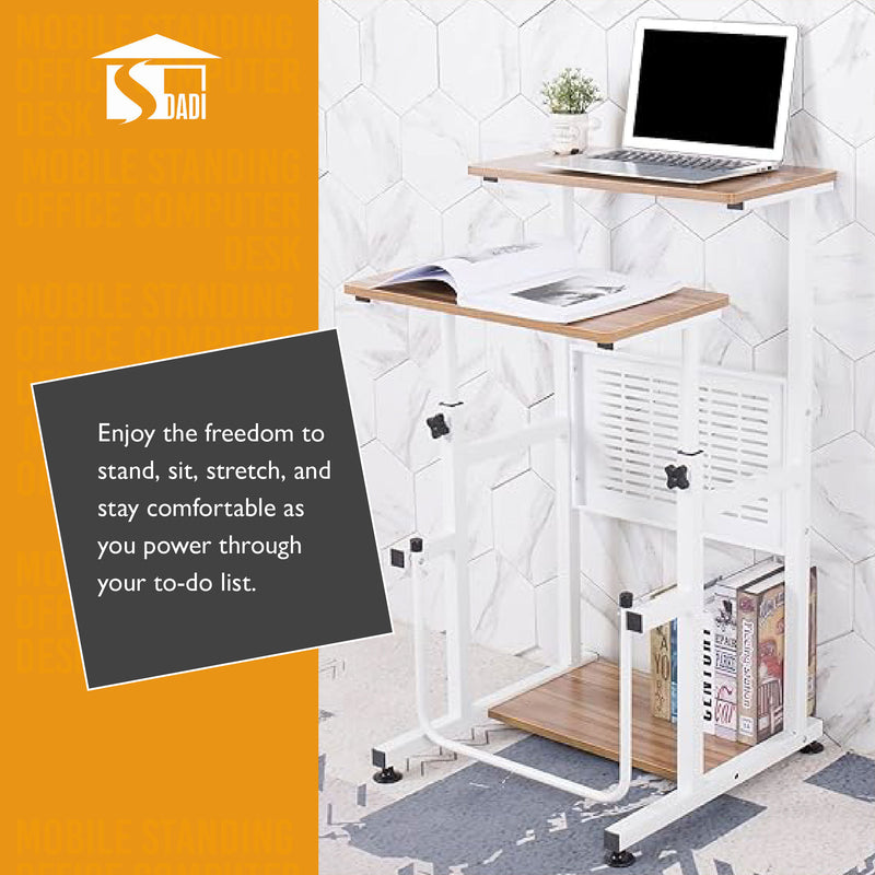 SDADI Adjustable Height Mobile Standing Office Computer Desk, Light (Open Box)