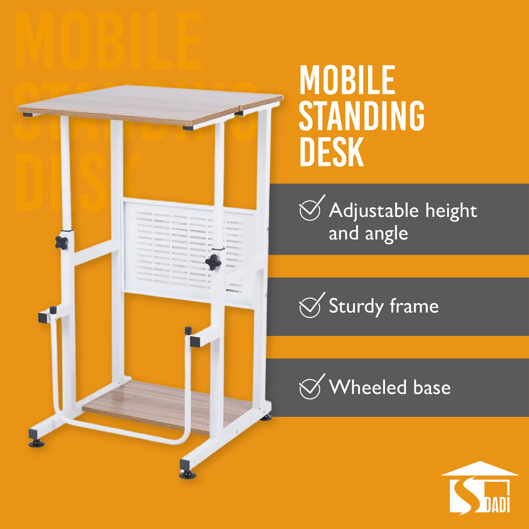 SDADI L1010WFLT Adjustable Height Mobile Standing Office Computer Desk, Light