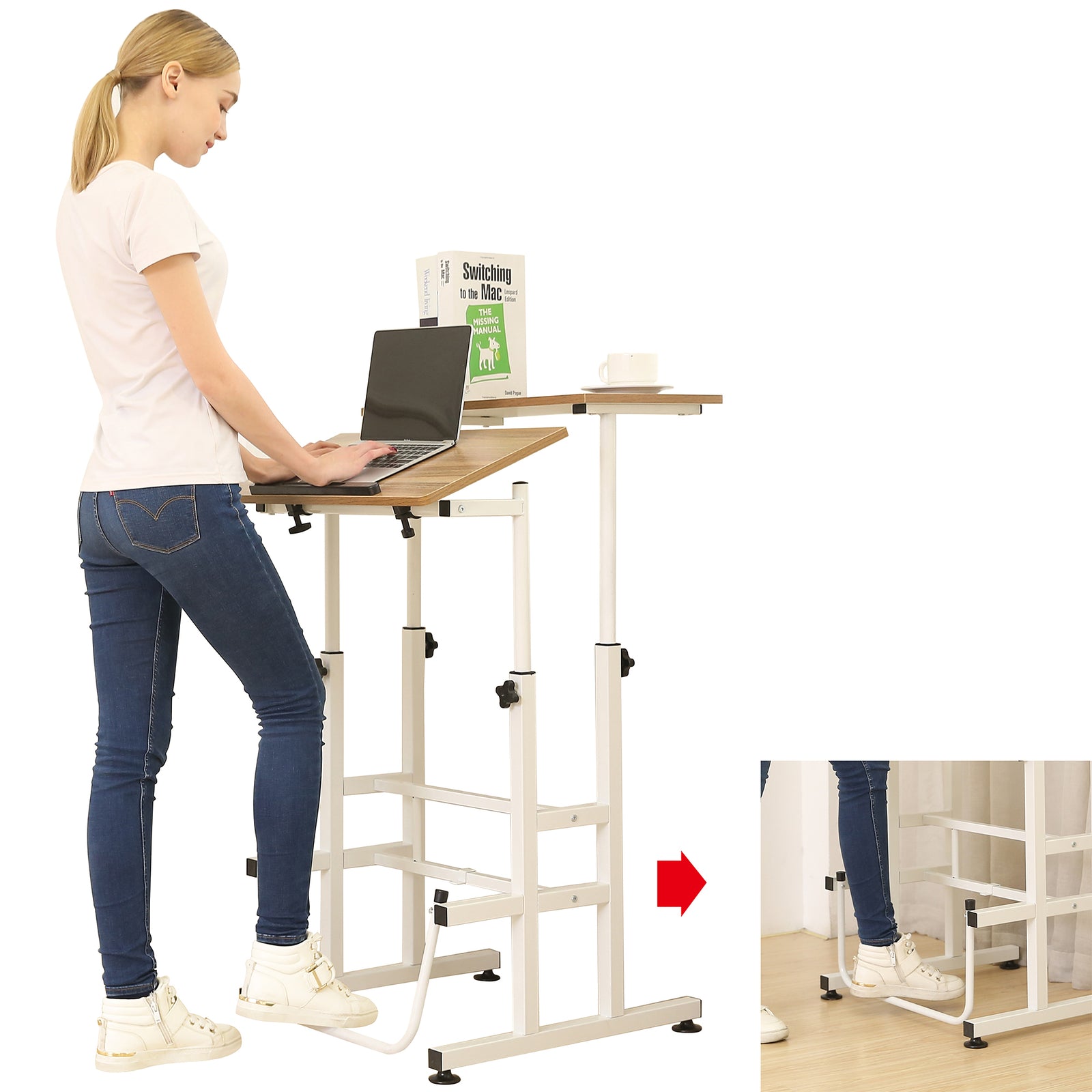 SDADI L101XWFDT Adjustable Height Mobile Standing Office Computer Desk, Dark - VMInnovations