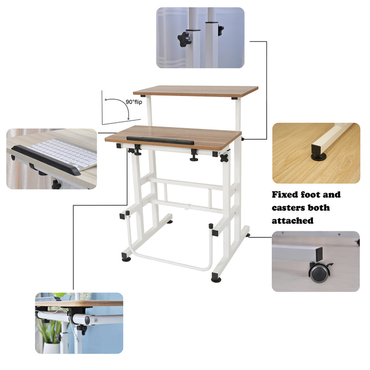 SDADI L101XWFDT Adjustable Height Mobile Standing Office Computer Desk, Dark