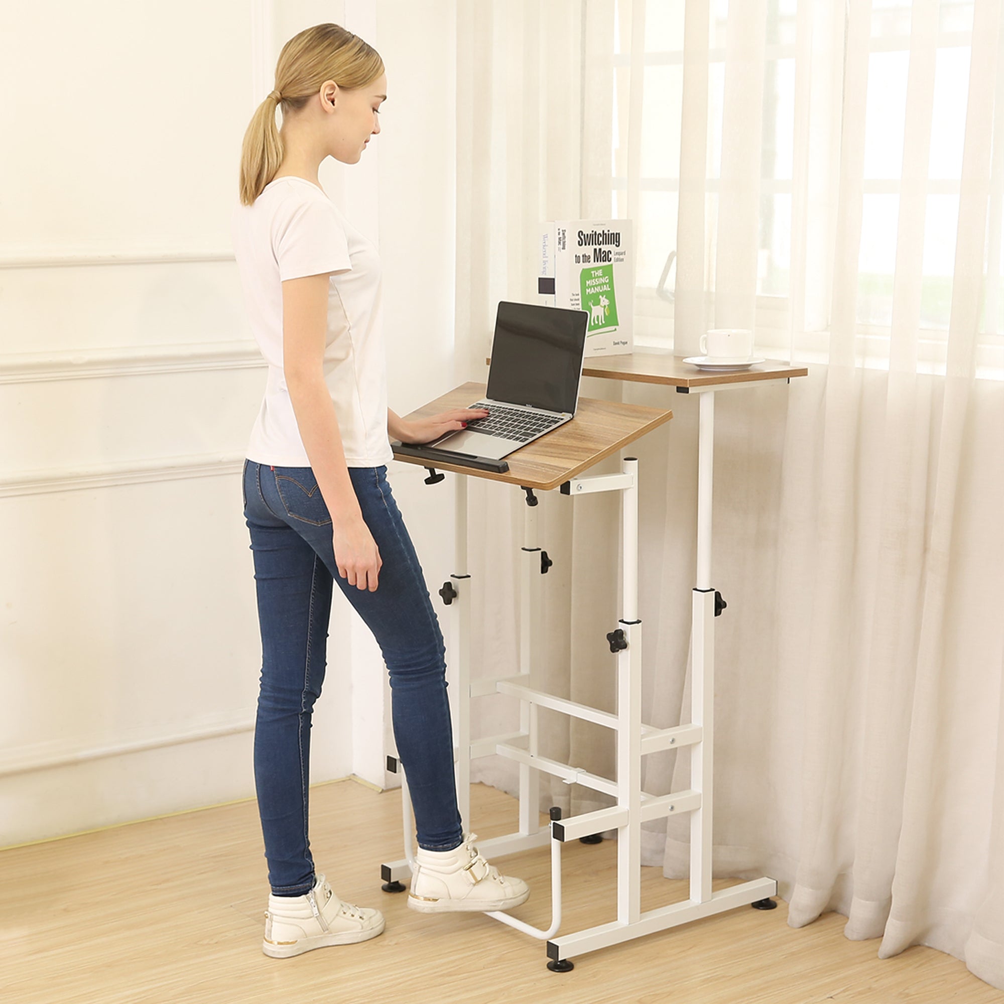 SDADI Adjustable Height Mobile Standing Office Computer Desk, Dark (Used) - VMInnovations