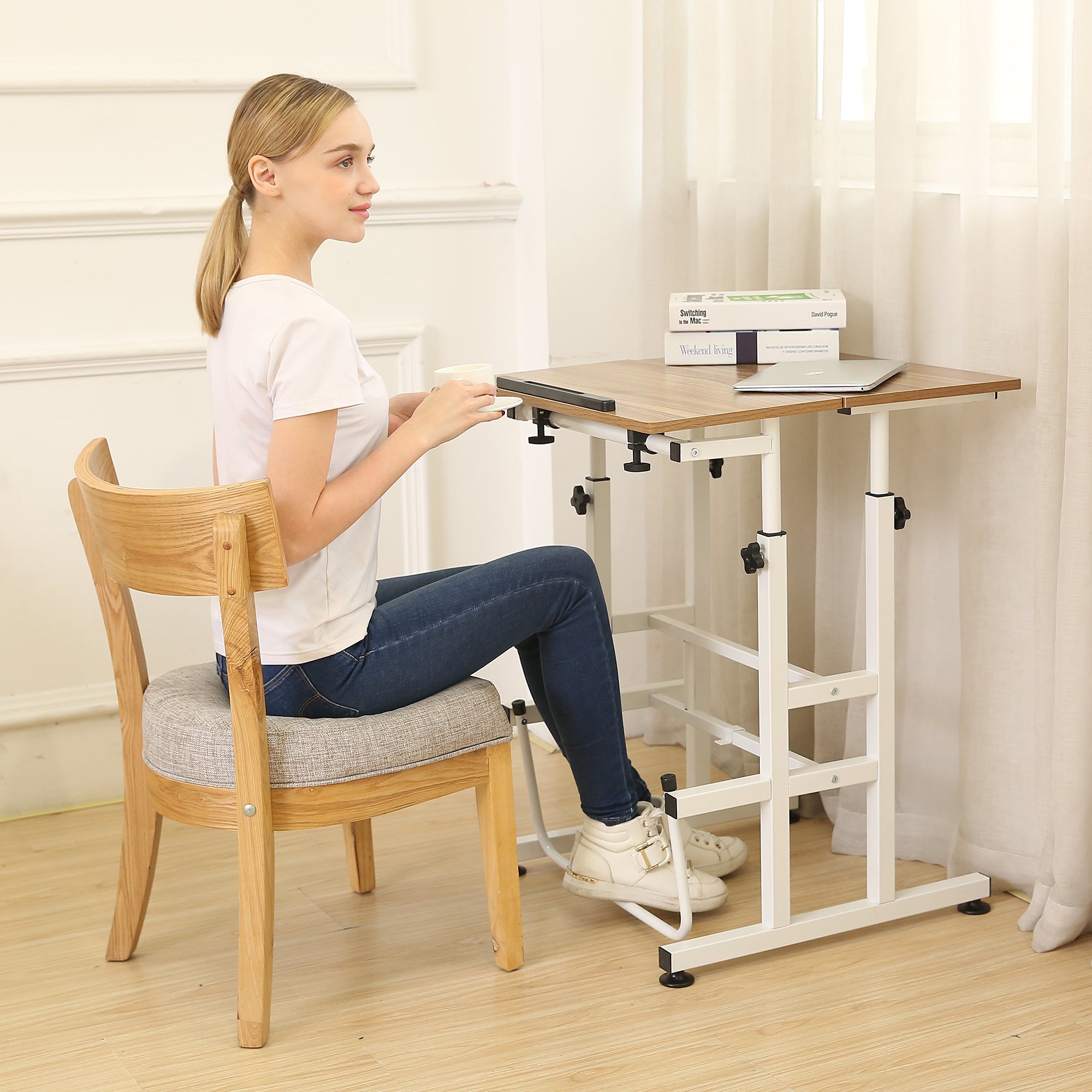 SDADI Adjustable Height Mobile Standing Office Computer Desk, Dark (Used) - VMInnovations