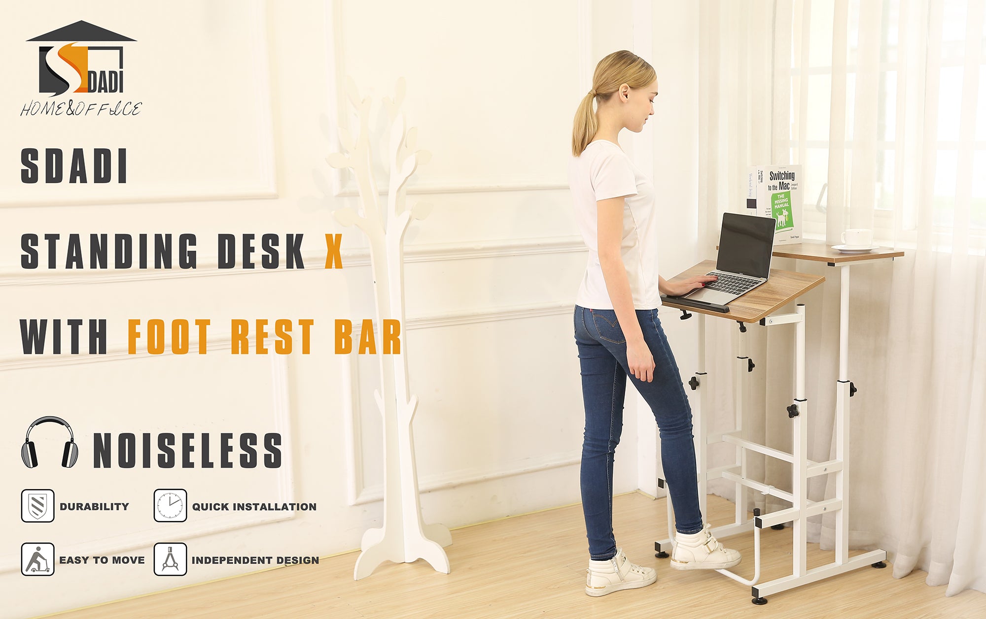 SDADI Adjustable Height Mobile Standing Office Computer Desk, Dark (Used) - VMInnovations