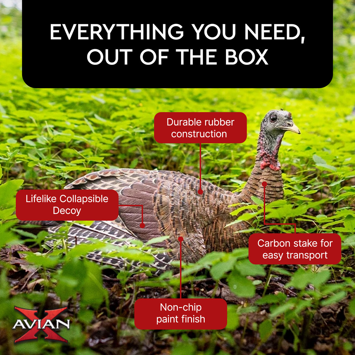 Avian-X AVX8011 Lifelike Collapsible Laydown Breeding Hen Turkey Hunting Decoy