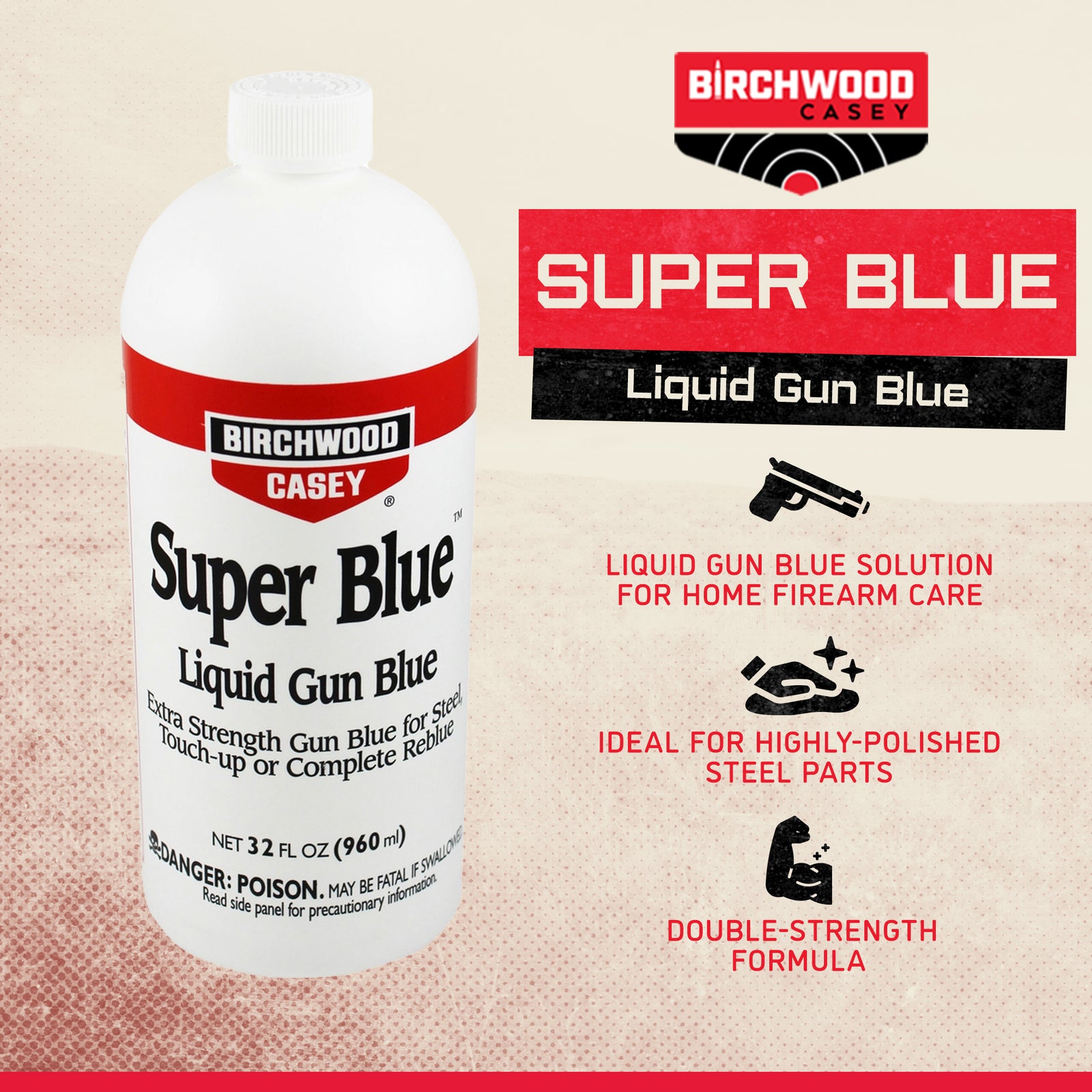 Birchwood Casey Super Blue Double Strength Liquid Gun Blue, 32 Fluid Ounces - VMInnovations