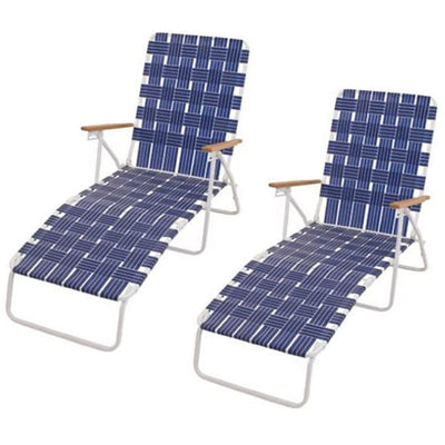 Rio Brands Outdoor Folding Web Chaise Beach Lawn Lounge Chair, Blue (2 Pack) - VMInnovations