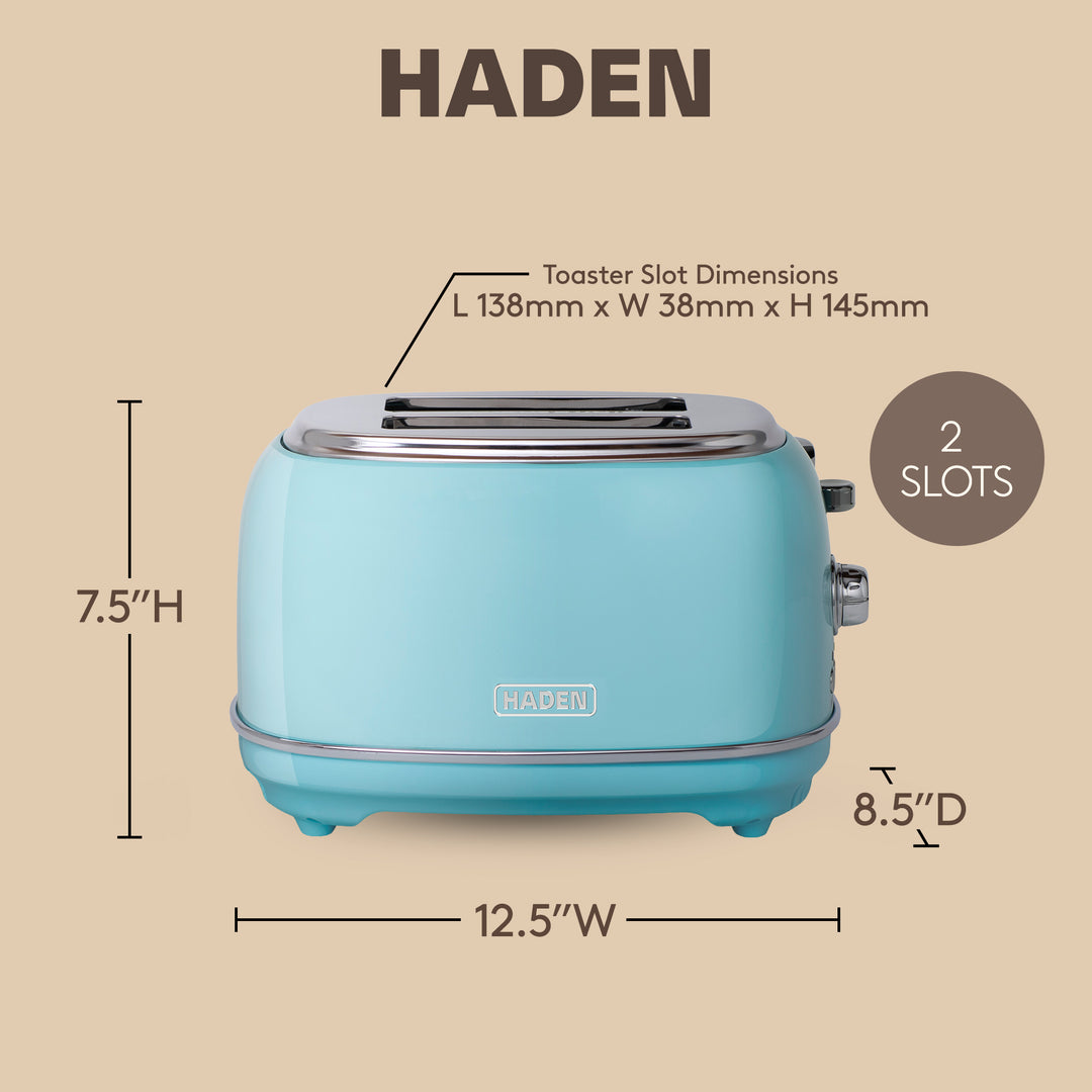 Haden Heritage 2 Slice Wide Slot Stainless Steel Toaster, Turquoise & Chrome
