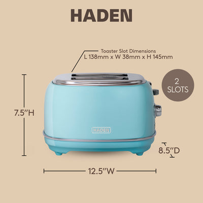 Haden 2 Slice Wide Slot Stainless Steel Bread Toaster, Turquoise (Open Box)