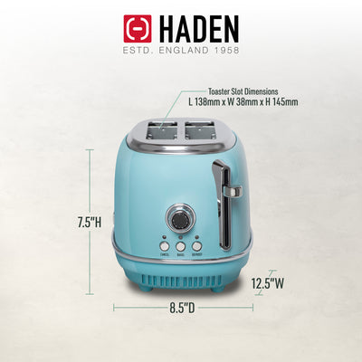 Haden Heritage 2 Slice Wide Slot Stainless Steel Toaster, Turquoise/Chrome(Used) - VMInnovations