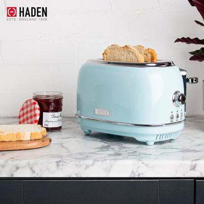 Haden Heritage 2 Slice Wide Slot Stainless Steel Toaster, Turquoise/Chrome(Used) - VMInnovations