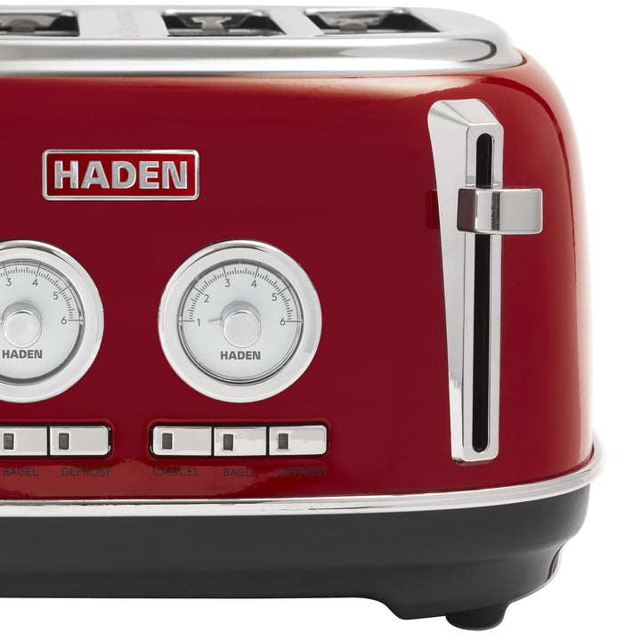 Haden Dorset 4 Slice Wide Slot Stainless Steel Toaster w/Crumb Tray,Red(Damaged) - VMInnovations