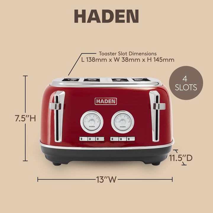 Haden Dorset 4 Slice Wide Slot Stainless Steel Toaster w/Crumb Tray,Red(Damaged) - VMInnovations