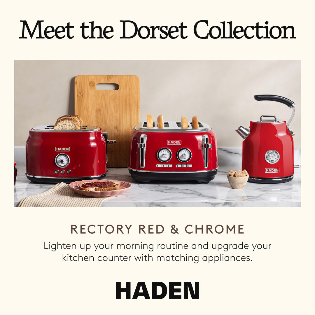 Haden Dorset 4 Slice Wide Slot Stainless Steel Toaster, Rectory Red