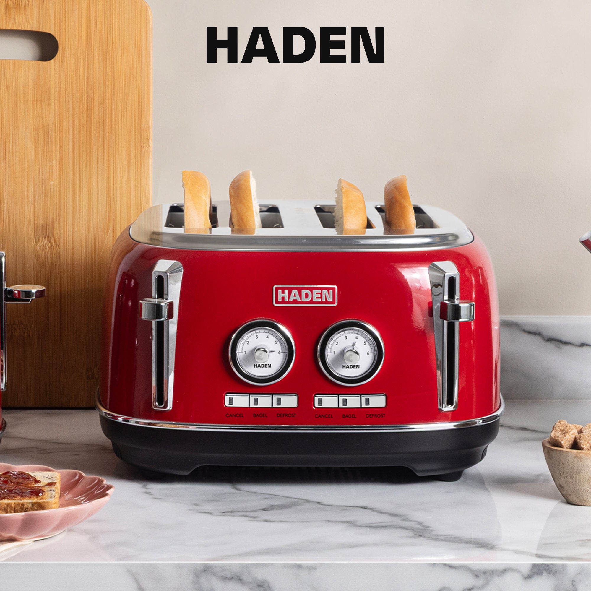 Haden Dorset 4 Slice Wide Slot Stainless Steel Toaster w/Crumb Tray,Red(Damaged)