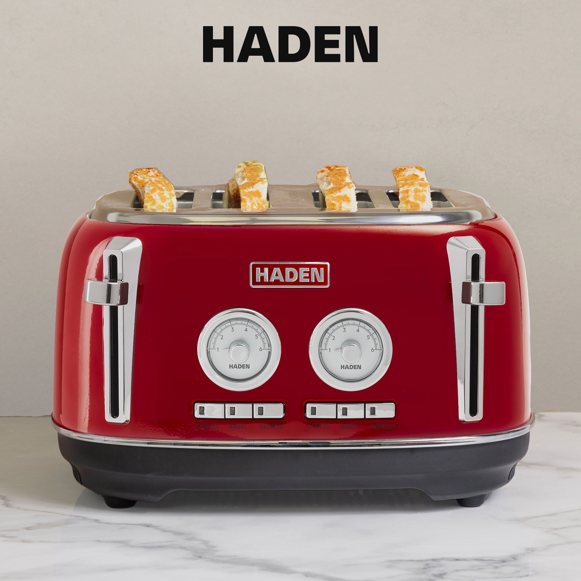 Haden Dorset 4 Slice Wide Slot Stainless Steel Toaster w/Crumb Tray,Red(Damaged)
