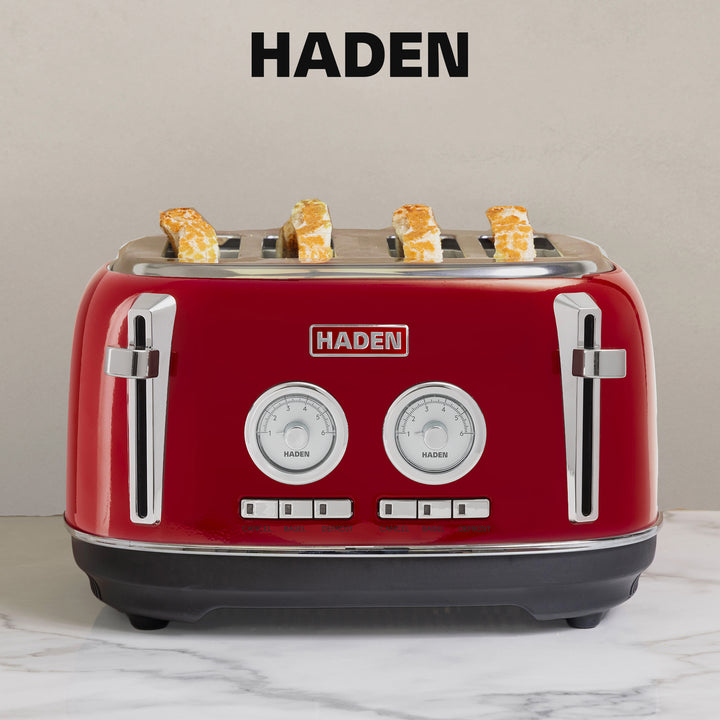 Haden Dorset 4 Slice Wide Slot Stainless Steel Toaster w/Crumb Tray,Red(Damaged) - VMInnovations